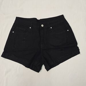 Women's Summer Casual Distressed High Rise Cuff Denim Shorts, BLK- Large NWOT